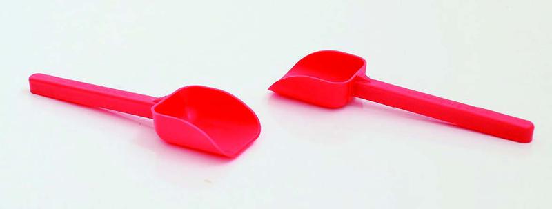 red polystyrene sample scoops